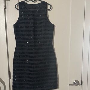 Brooks Brothers Black Glitter Striped Mini Dress